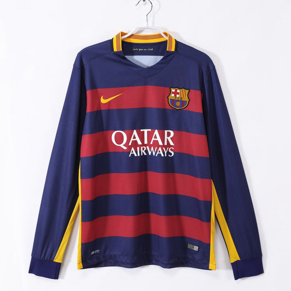 Maillot Barcelone Rétro - 2015-2016 Domicile Manches Longues