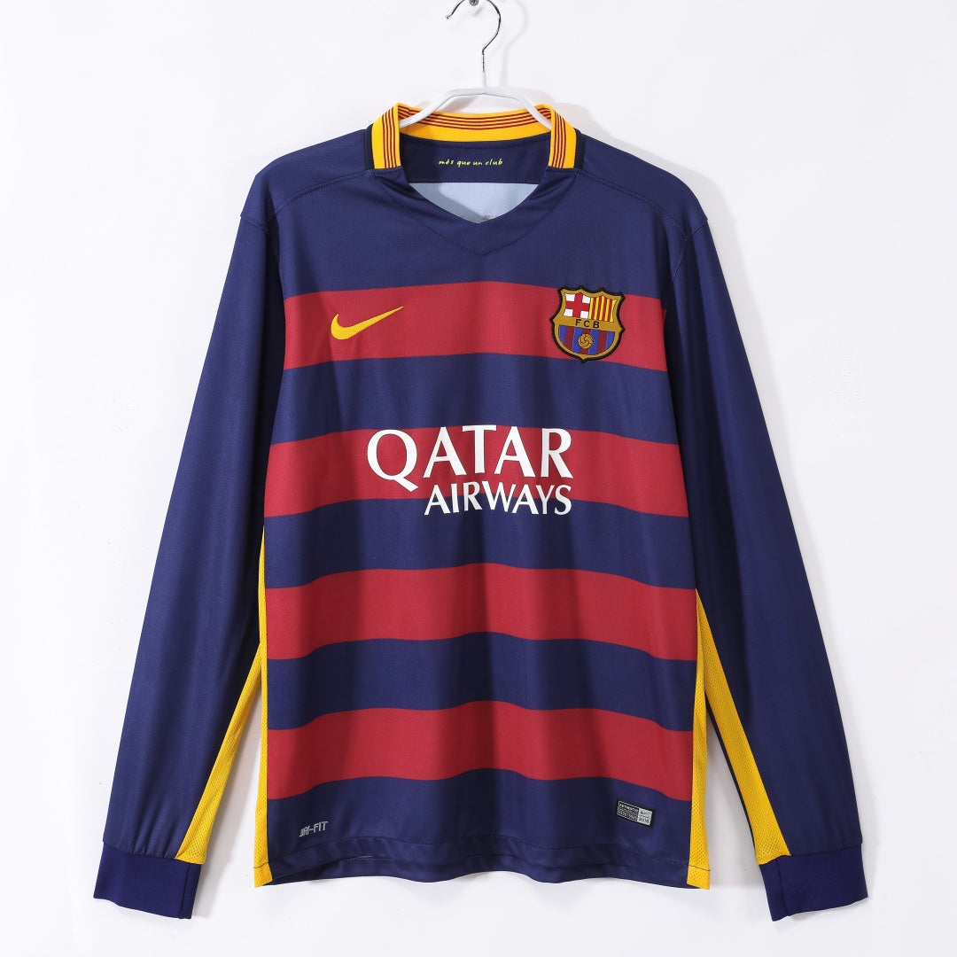 Maillot Barcelone Rétro - 2015-2016 Domicile Manches Longues