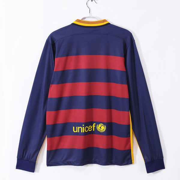 Maillot Barcelone Rétro - 2015-2016 Domicile Manches Longues